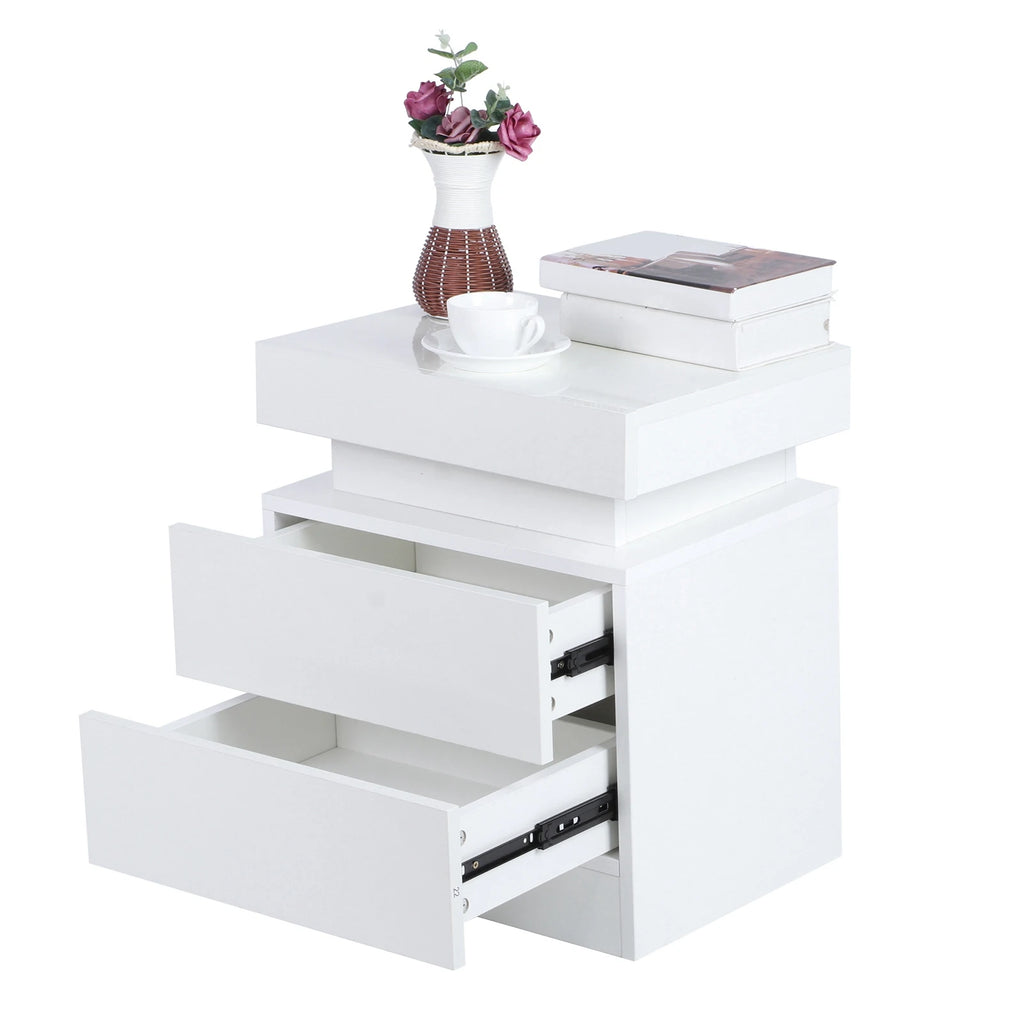 Bedside Table Large Capacity RGB Light Storage Nightstand Cabinet with 2 Drawers for Bedroom Bedside Desk Bedroom LED Nightstand