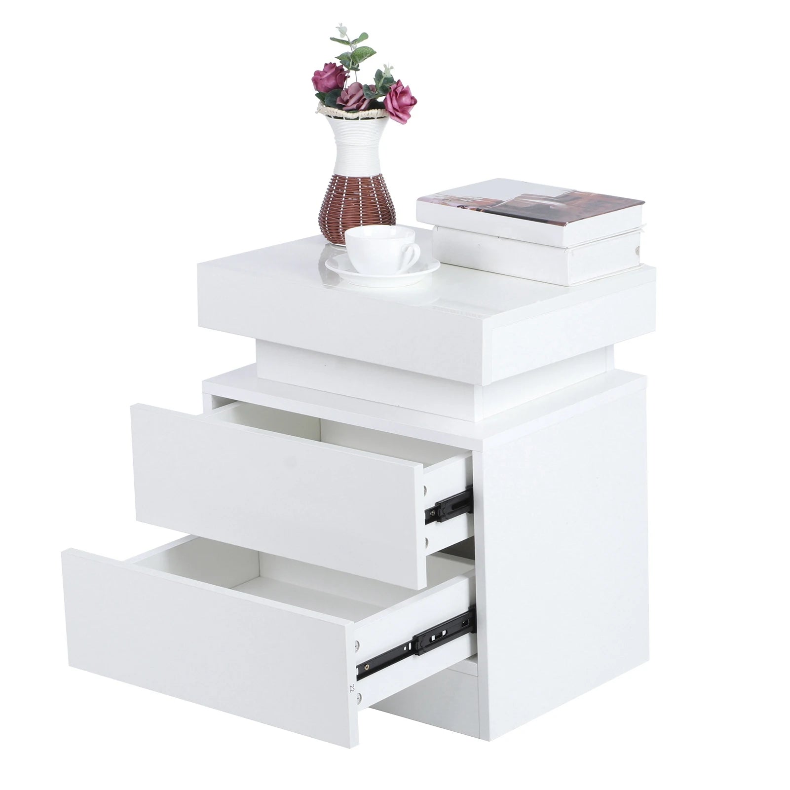 Bedside Table Large Capacity RGB Light Storage Nightstand Cabinet with 2 Drawers for Bedroom Bedside Desk Bedroom LED Nightstand