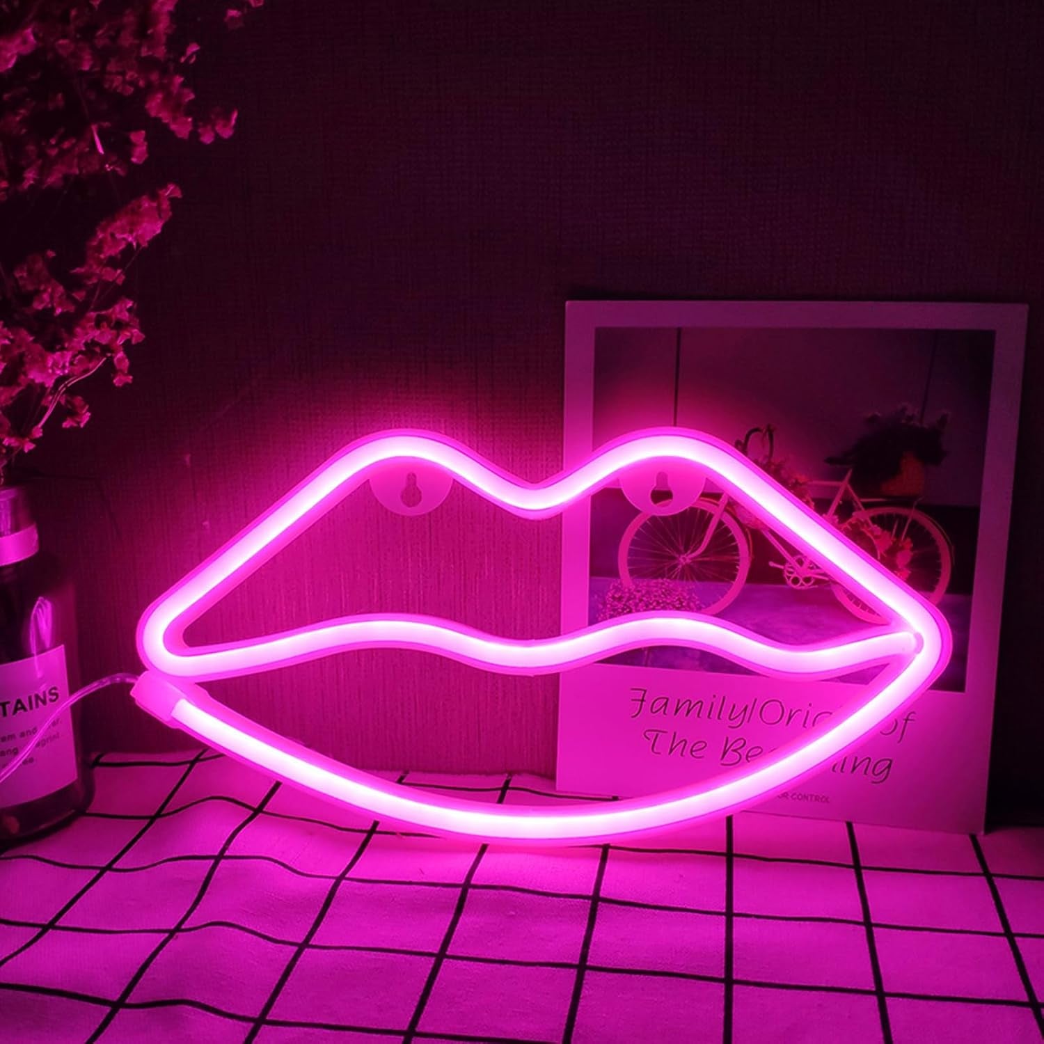 Pink Lip Neon Lights LED Lips Light Neon Signs Battery/Usb Operated Signs Wall Lamps Light up Your Bedroom Party Wedding Bar