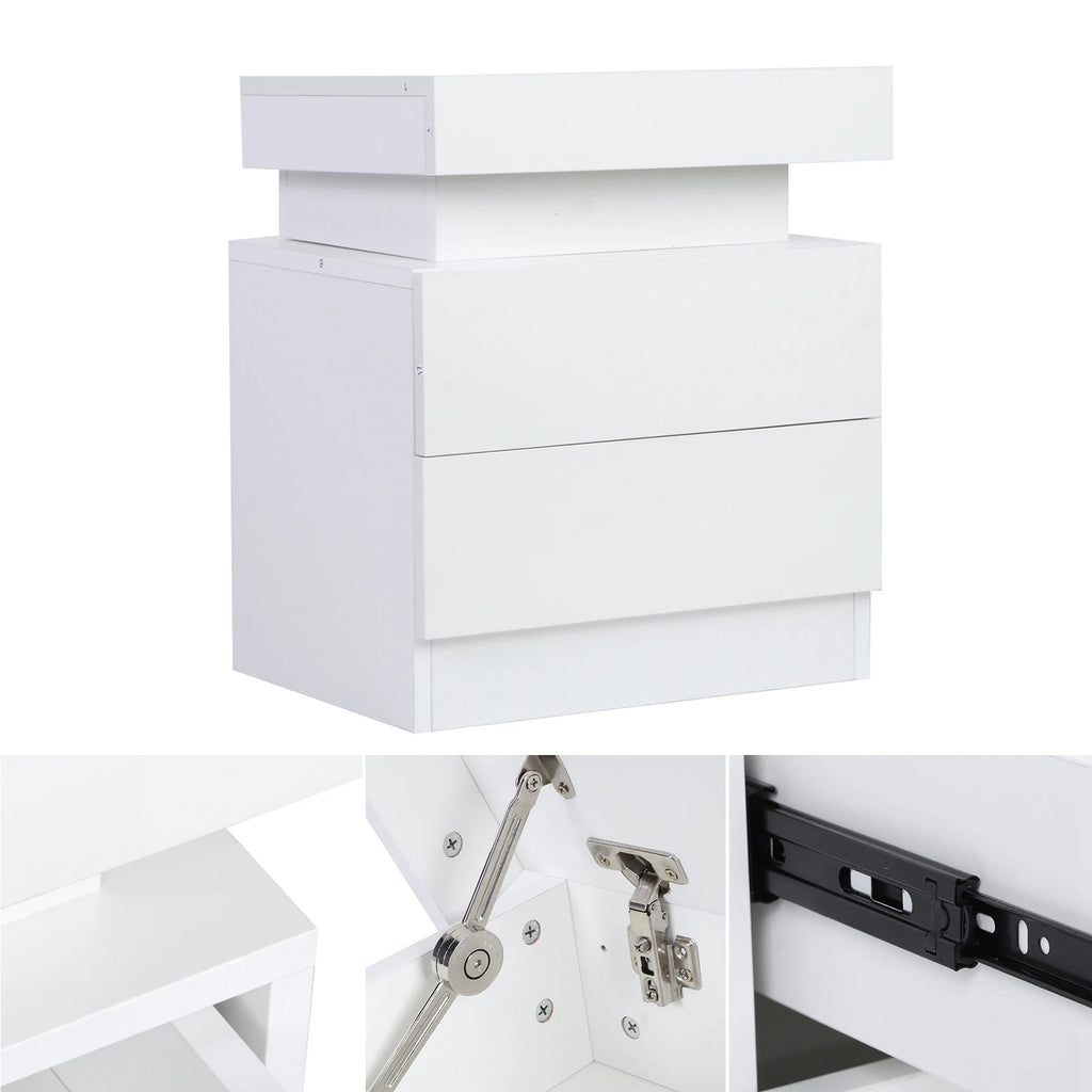 Bedside Table Large Capacity RGB Light Storage Nightstand Cabinet with 2 Drawers for Bedroom Bedside Desk Bedroom LED Nightstand