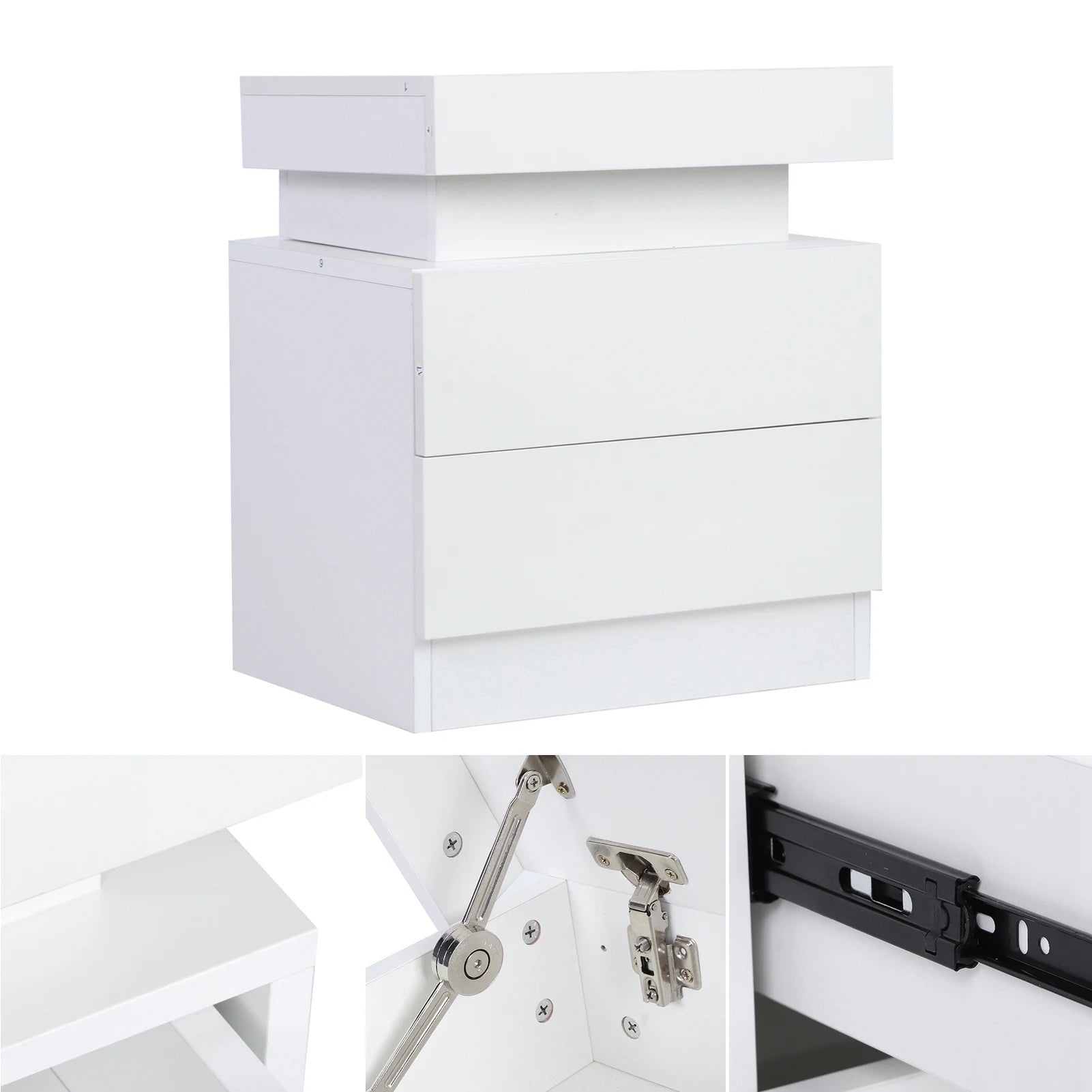 Bedside Table Large Capacity RGB Light Storage Nightstand Cabinet with 2 Drawers for Bedroom Bedside Desk Bedroom LED Nightstand