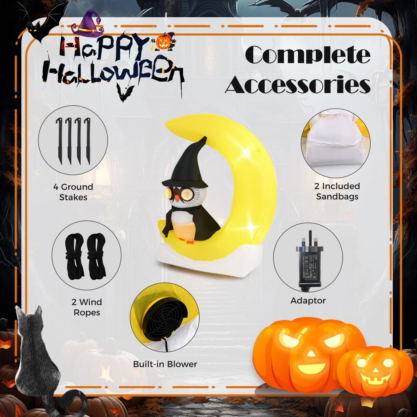 Outdoor Inflatable Halloween Decoration with LED Lights and Stakes