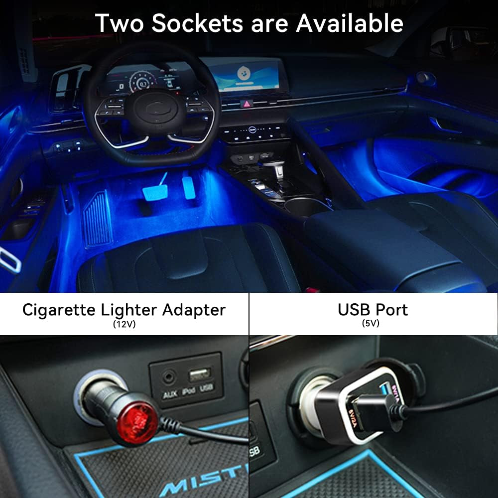 Car Underglow Lights Led Strip Lights for Cars USB with App Control RGB Multicolor Car Interior Lighting 12V Atmosphere Neon Lights Strip LED under Dash Car Lighting Motorcycles Led Lights 2 in 2