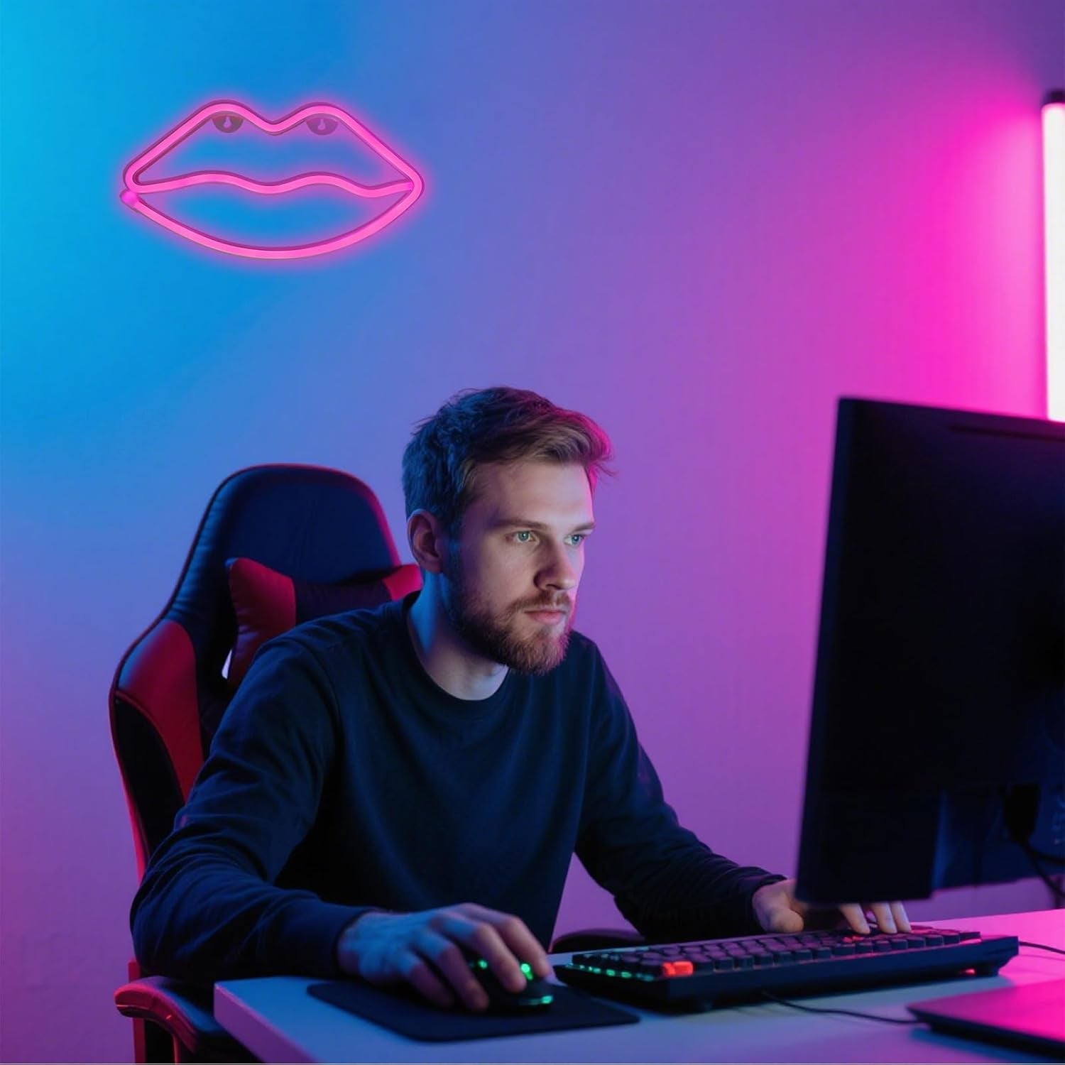 Pink Lip Neon Lights LED Lips Light Neon Signs Battery/Usb Operated Signs Wall Lamps Light up Your Bedroom Party Wedding Bar
