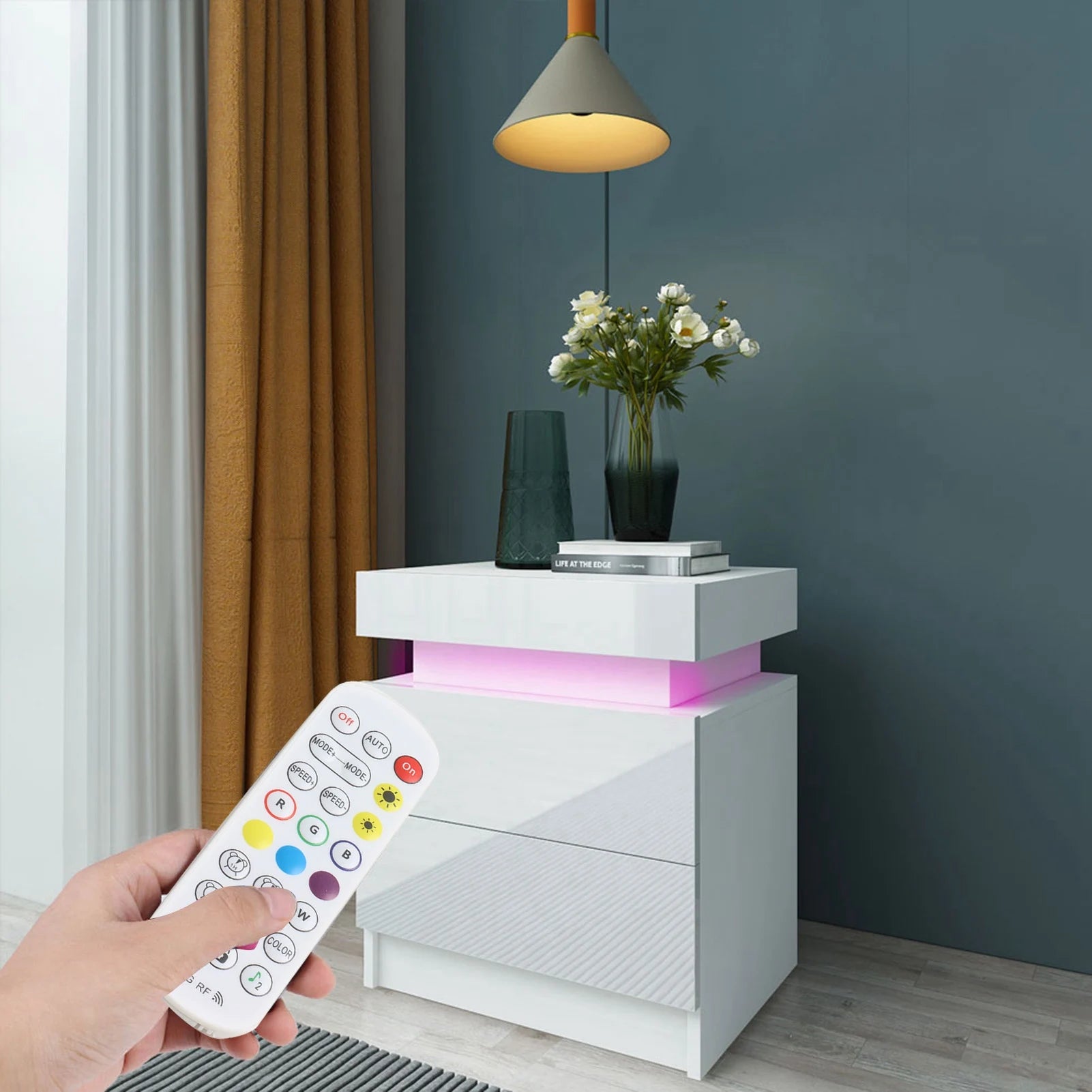 Bedside Table Large Capacity RGB Light Storage Nightstand Cabinet with 2 Drawers for Bedroom Bedside Desk Bedroom LED Nightstand