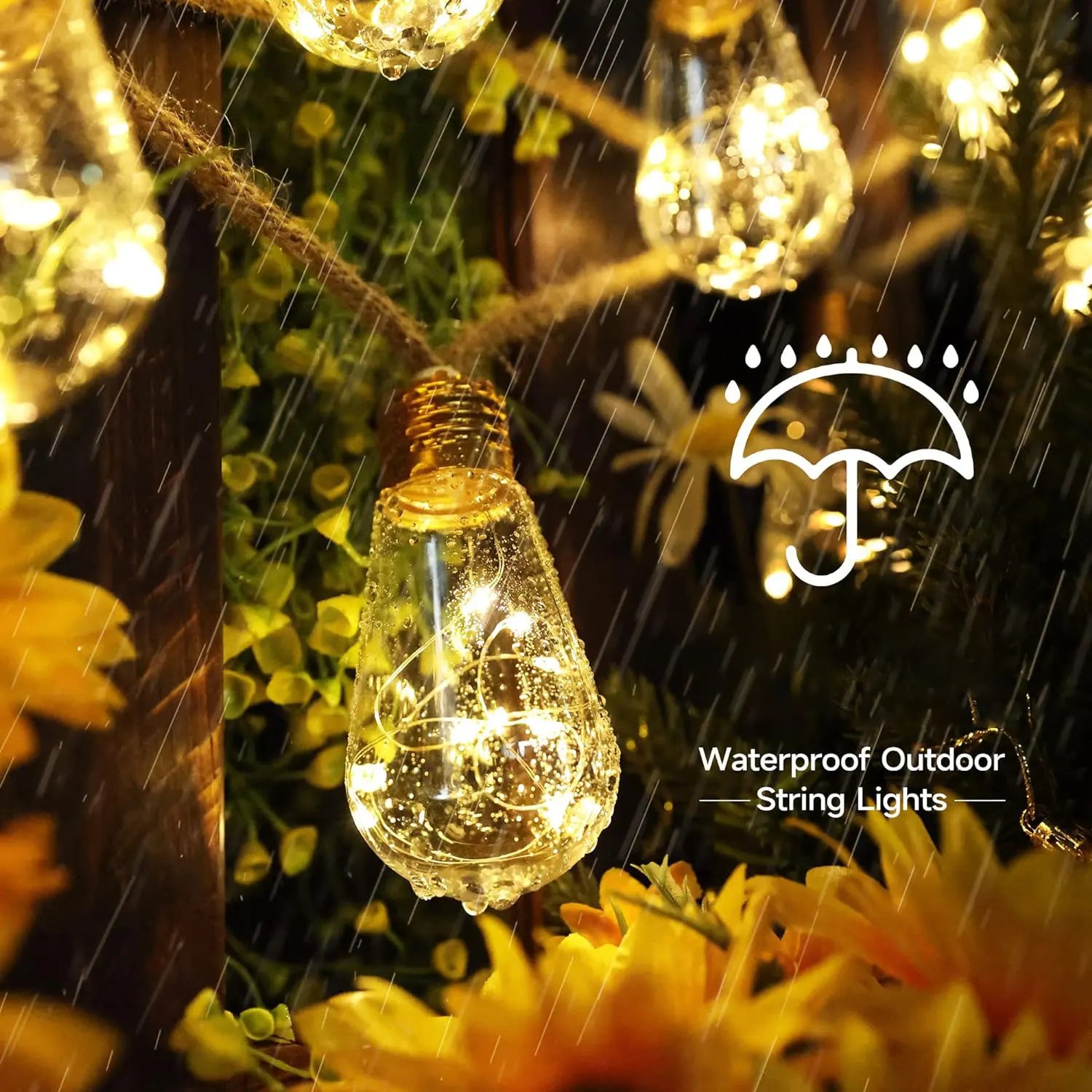 Outdoor Solar String Lights 8M 16 Bulb Solar Hemp Rope Patio Lights 8 Modes Waterproof Hanging LED Fairy Lights for Garden Party
