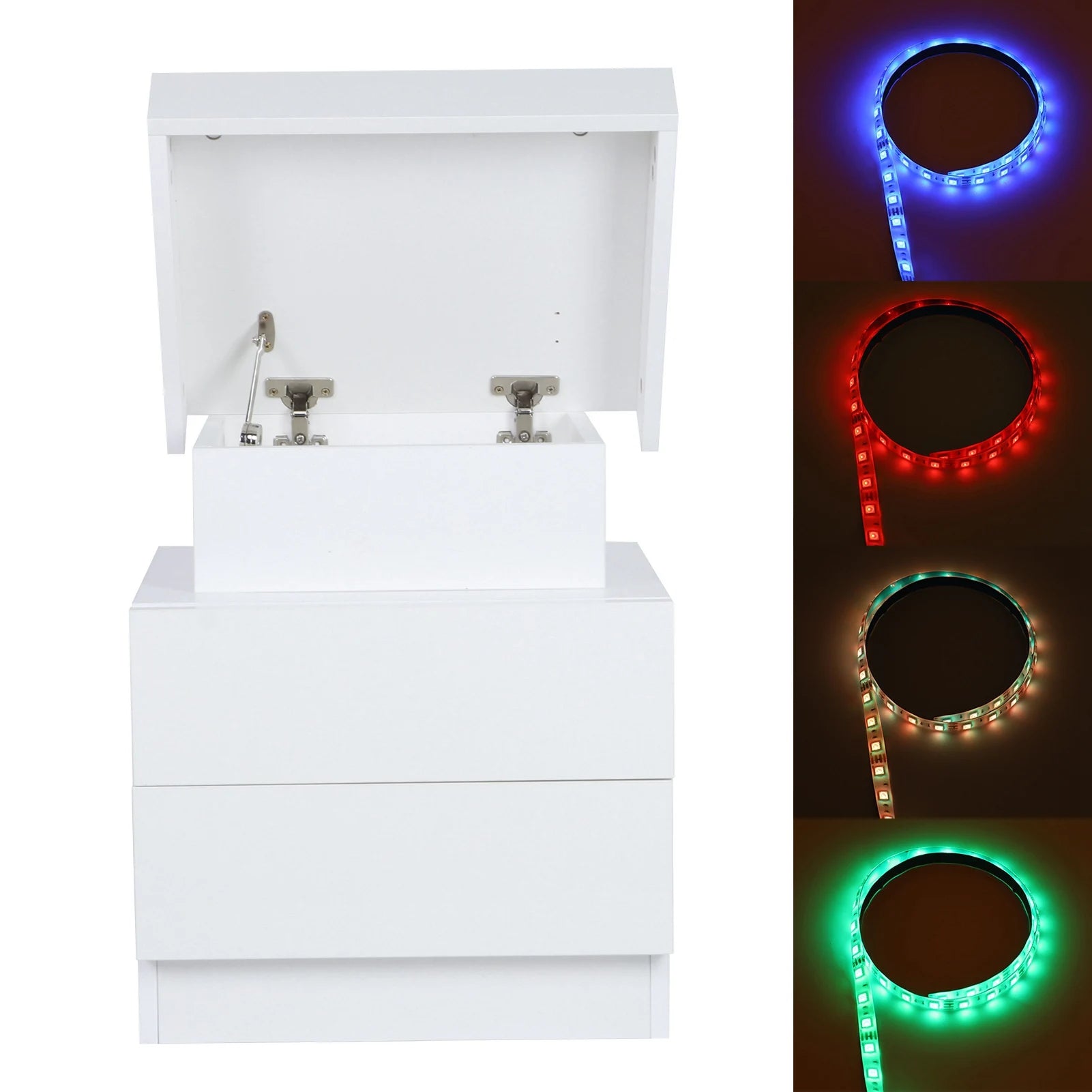 Bedside Table Large Capacity RGB Light Storage Nightstand Cabinet with 2 Drawers for Bedroom Bedside Desk Bedroom LED Nightstand