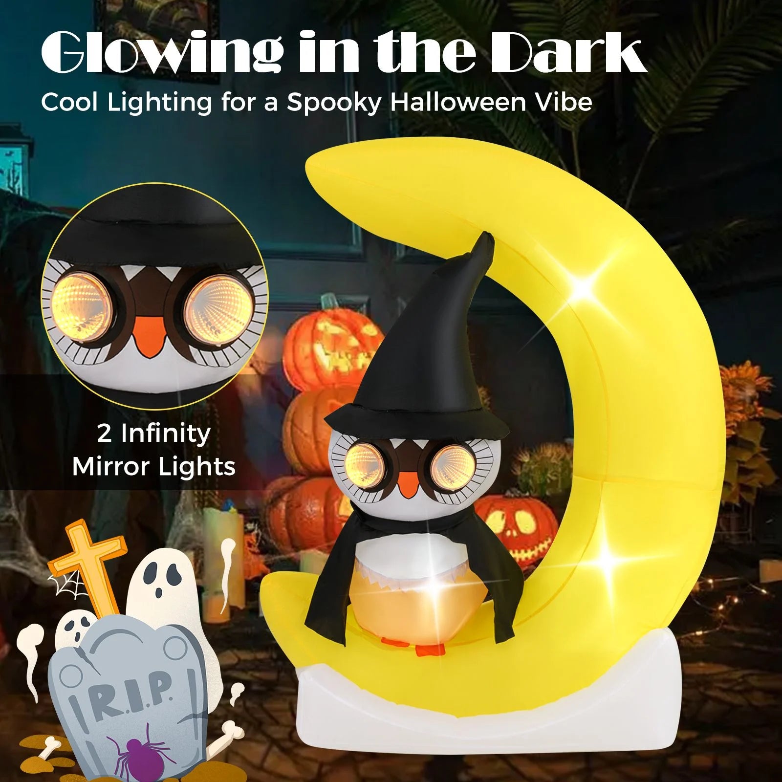 Outdoor Inflatable Halloween Decoration with LED Lights and Stakes