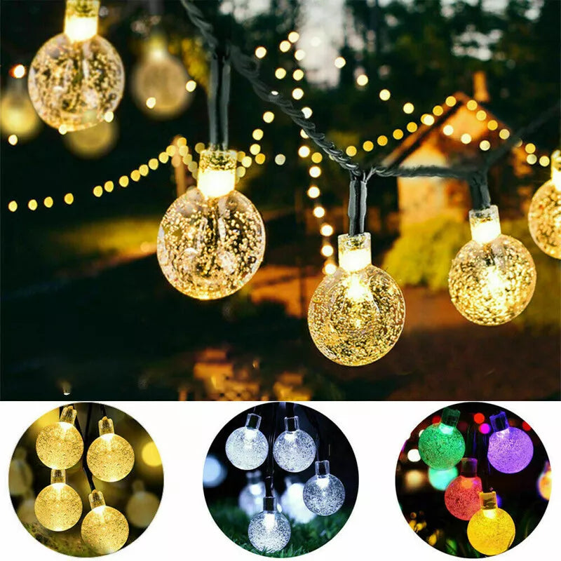 12M LED SOLAR POWERED Retro Bulb String Lights Garden Fairy Ball Outdoor Lamp