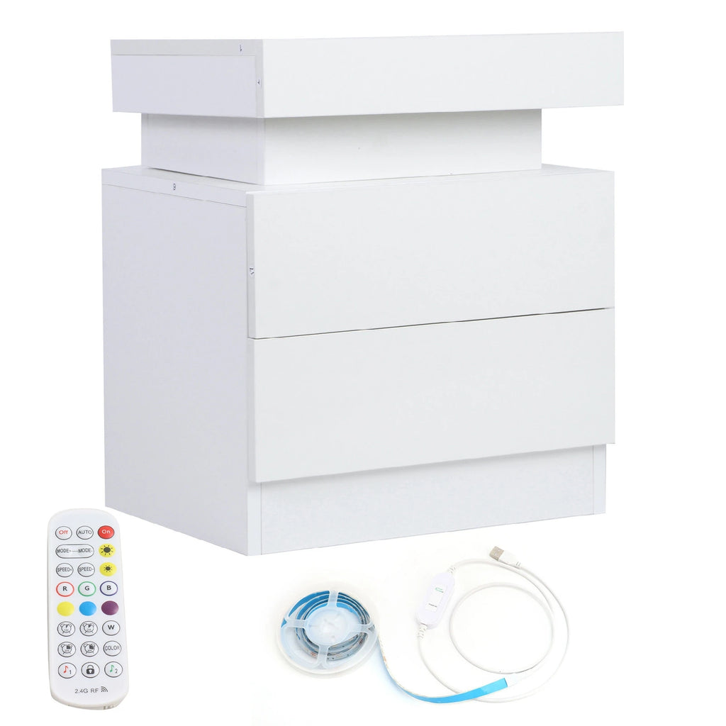 Bedside Table Large Capacity RGB Light Storage Nightstand Cabinet with 2 Drawers for Bedroom Bedside Desk Bedroom LED Nightstand