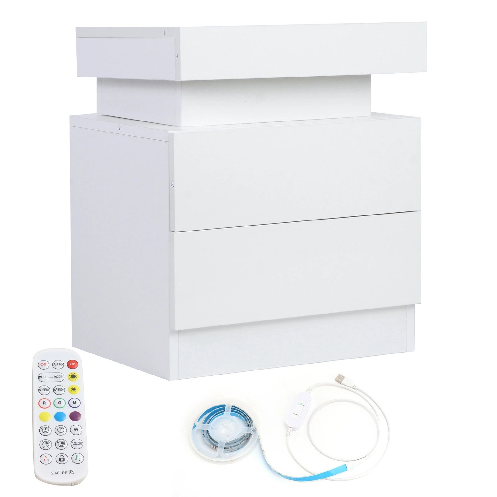Bedside Table Large Capacity RGB Light Storage Nightstand Cabinet with 2 Drawers for Bedroom Bedside Desk Bedroom LED Nightstand