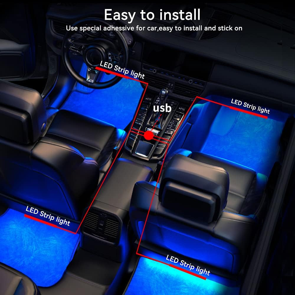 Car Underglow Lights Led Strip Lights for Cars USB with App Control RGB Multicolor Car Interior Lighting 12V Atmosphere Neon Lights Strip LED under Dash Car Lighting Motorcycles Led Lights 2 in 2