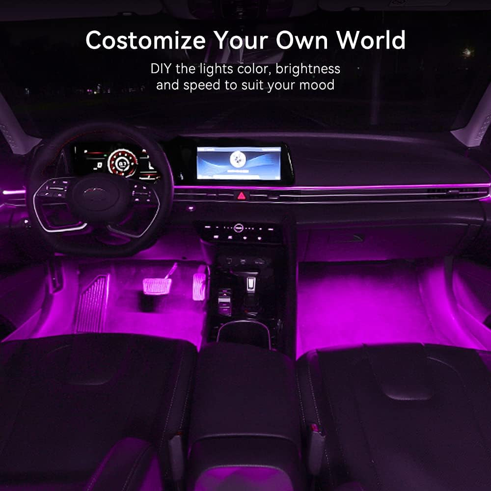 Car Underglow Lights Led Strip Lights for Cars USB with App Control RGB Multicolor Car Interior Lighting 12V Atmosphere Neon Lights Strip LED under Dash Car Lighting Motorcycles Led Lights 2 in 2