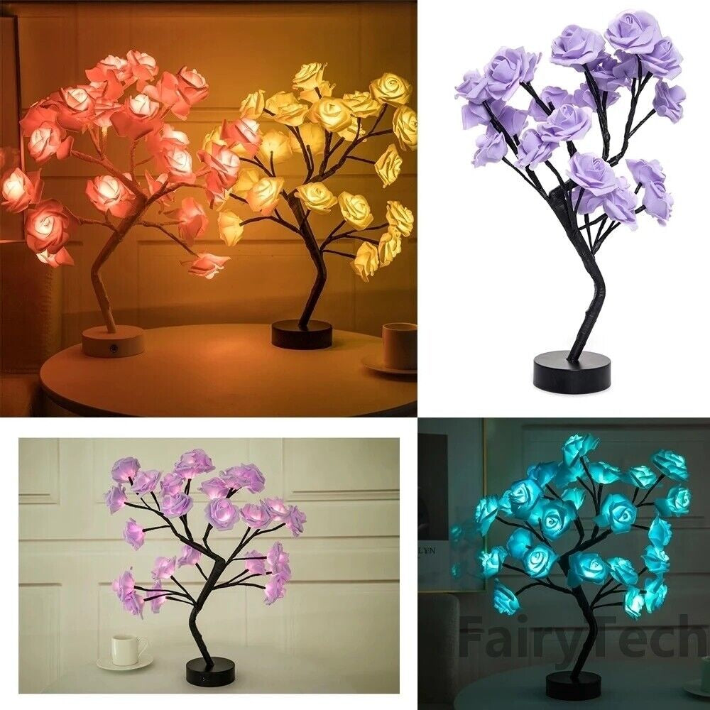 LED Rose Flower Table Lamp USB Christmas Tree Fairy Lights Night Lights Gifts